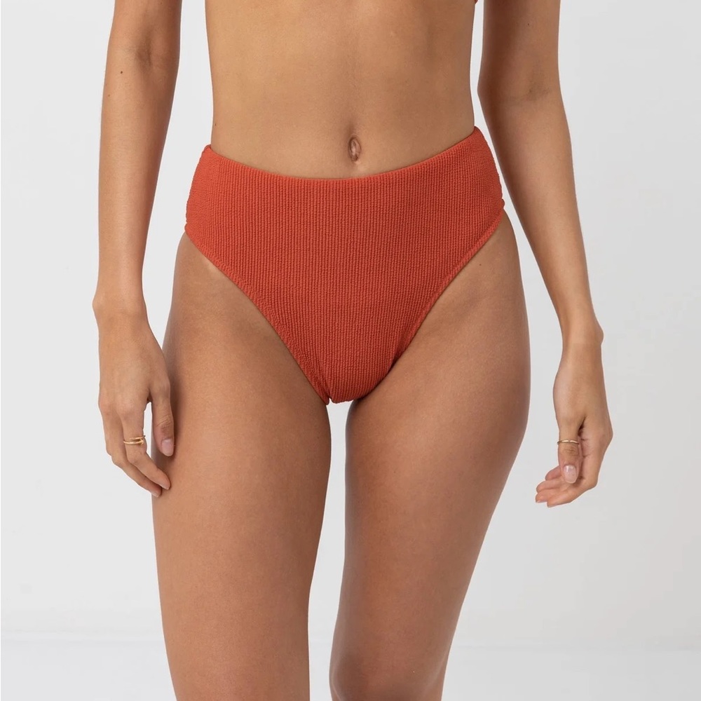 Rhythm High-Waist Bikini Bottoms in Rust Orange
